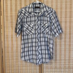 Roper Mens M Shirt Pearl Snap Western Short Sleeve Cowboy Plaid Gray Workwear
